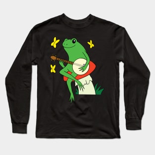 Banjo Playing Frog Sitting on a Red Toadstool Long Sleeve T-Shirt